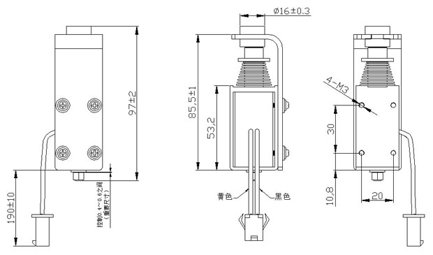 直流彈珠機電磁鐵,24V游戲機電磁鐵-尺寸圖